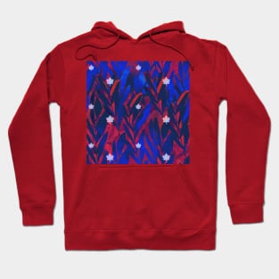 Icy Maple leaves on a deep ruby and sapphire leaf background Hoodie